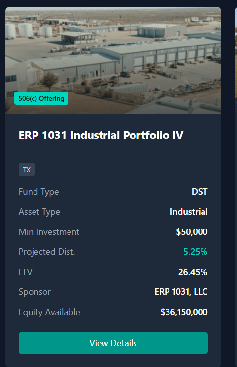 ERP 1031 Industrial Portfolio IV- Midland Texas- The Properties are a collection of four single-tenant triple-net industrial properties located in Midland, Texas and Odessa, Texas.