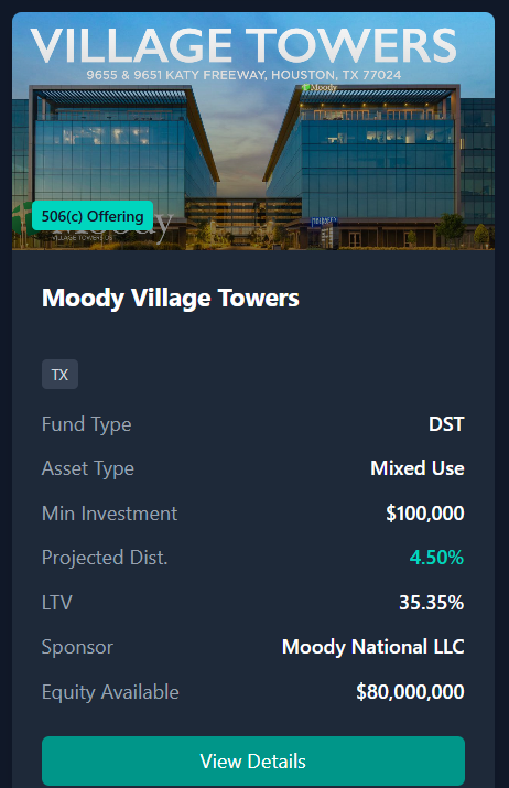 Three-building mixed-use office complex with parking garage on Katy Freeway, Houston Texas